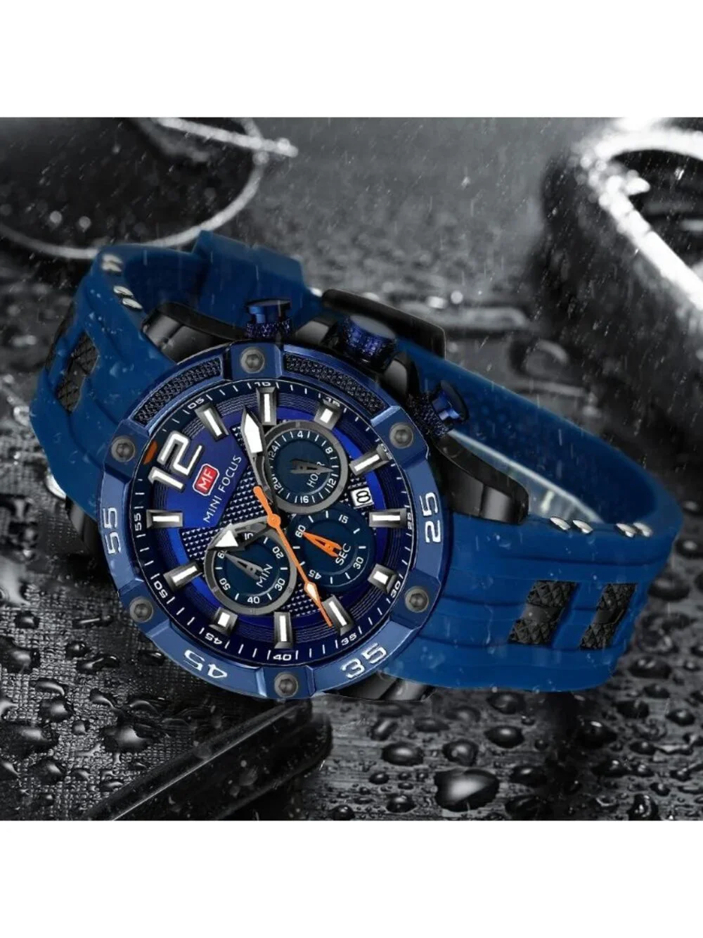 Men's Blue And Black Analog Quartz Waterproof Chronograph Stylish Casual Watch